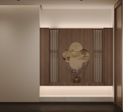 新中式玄关 过道 门厅_玄关su模型