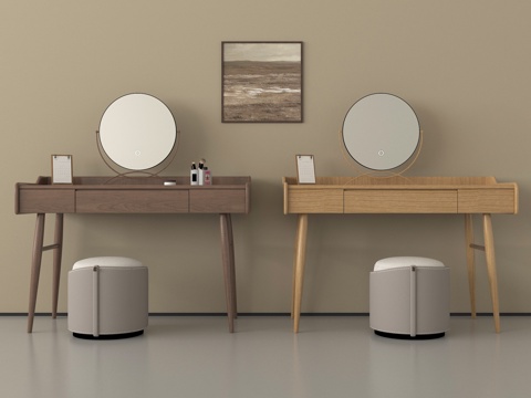 中古梳妆台 梳妆椅 化妆镜 化妆品su模型