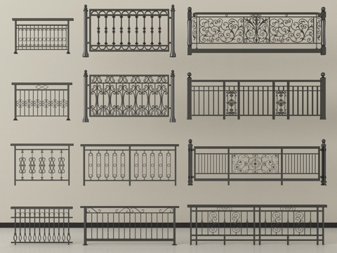 欧式栏杆 围栏护栏 铁艺栏杆su模型