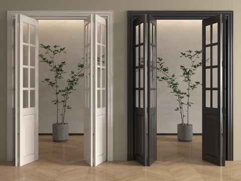 法式玻璃折叠门 阳台折叠门 厨房折叠门 玻璃移门 折叠门su模型