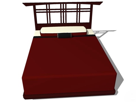 新中式双人床 实木双人床 双人床 床su模型