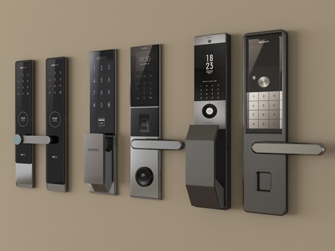 现代密码锁 指纹锁 智能门锁su模型