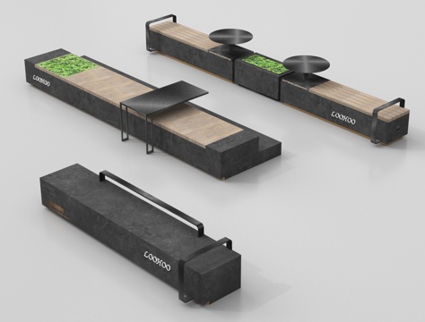 现代户外景观座椅 长凳 木材 长条形su模型