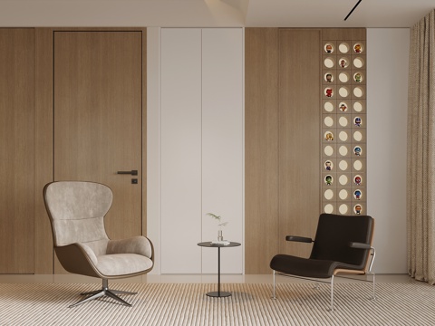 现代意式客厅 休闲椅 边几su模型