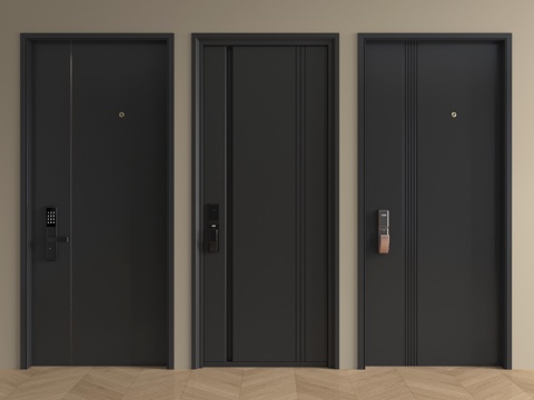 现代入户门 防盗门 单开门 指纹锁门 密码锁门su模型