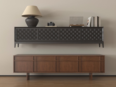 复古风电视柜组合 台灯 摆件su模型