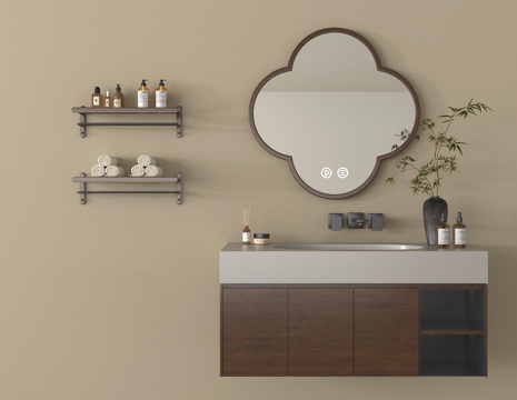 新中式浴室柜 镜子 卫浴用品su模型