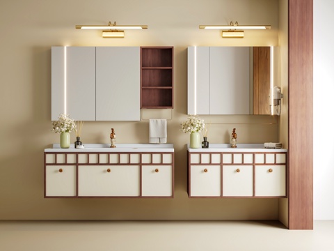 中古风浴室柜洗手台su模型