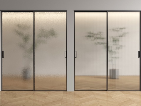 现代玻璃推拉门  磨砂玻璃推拉门 厨卫门 阳台门su模型