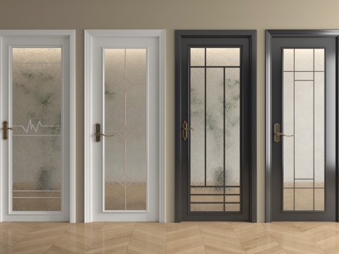 法式单开门 玻璃单开门 平开门  卫浴门su模型