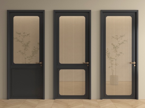 中古侘寂单开门 藤编单开门 平开门 卧室门su模型