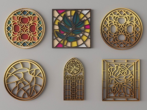  新中式雕花 窗花 花格 金属雕花3d模型 