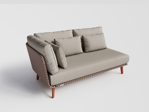 DEDON - 现代户外沙发 双人沙发 单侧无扶手柚木藤编沙su模型