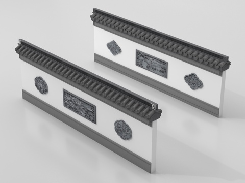  新中式围墙 景墙 围墙 古建围墙3d模型 