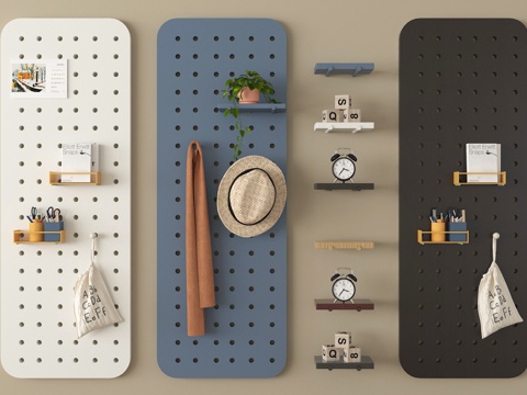 现代洞洞板 墙饰板 墙饰挂件 置物架su模型