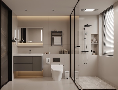 现代卫生间 浴室柜 马桶 淋浴间su模型