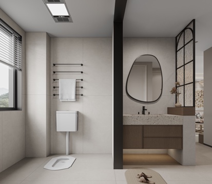  现代奶油中古风卫生间3d模型 