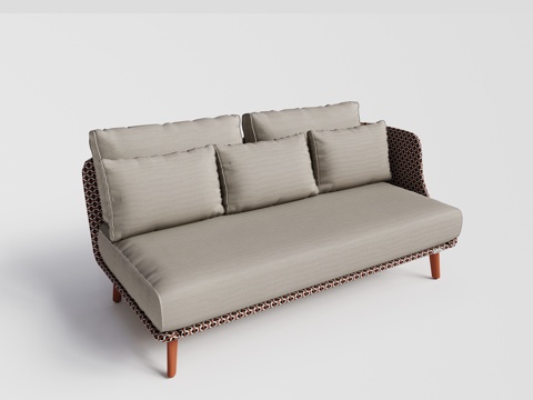 DEDON - 现代户外沙发 双人沙发 单侧无扶手柚木藤编沙su模型