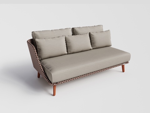 DEDON - 现代户外沙发 双人沙发 单侧无扶手柚木藤编沙su模型