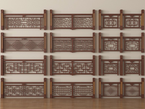 新中式栅栏 木栅栏 篱笆 围栏护栏 栏杆su模型