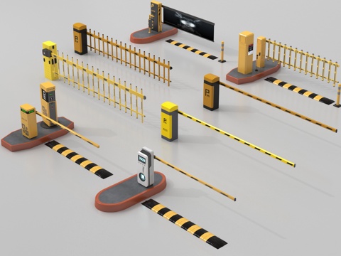 现代道闸门禁机闸机 停车感应升降杆 减速带su模型