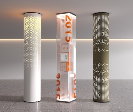 现代柱子 发光柱子 圆形柱子 方形玻璃柱子su模型