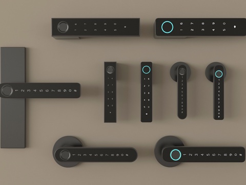 现代智能门把手 密码锁su模型