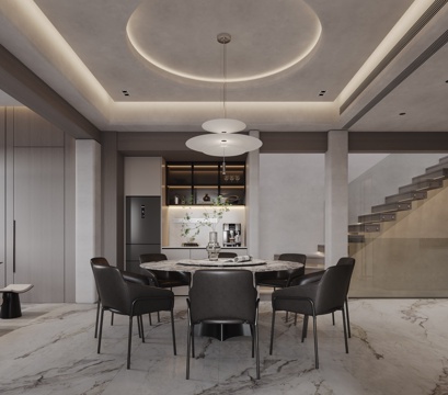  现代轻奢餐厅3d模型 