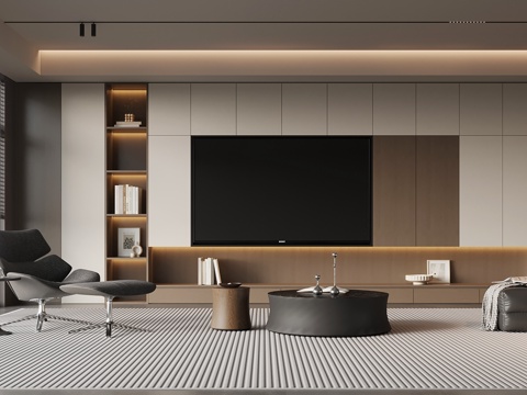 现代意式客厅 电视背景墙 电视柜 沙发茶几组合su模型