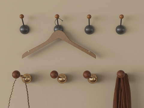 中古风挂钩 挂衣钩 挂衣架su模型