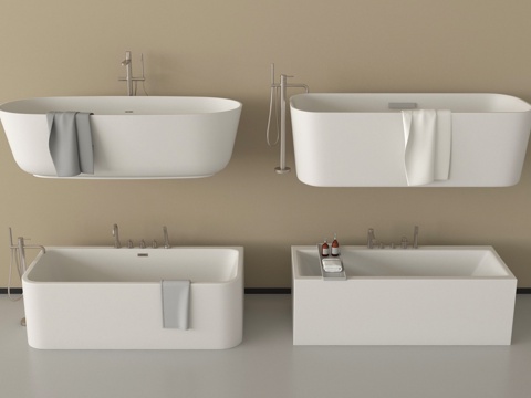 现代浴缸 方形浴缸 椭圆形浴缸 卫浴小件su模型