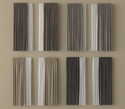 现代窗帘 纱帘 布帘 褶帘su模型