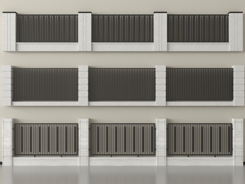 现代围墙 小区围墙 庭院围墙su模型