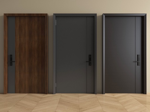 现代入户门 防盗门 单开门 指纹锁门 密码锁门su模型