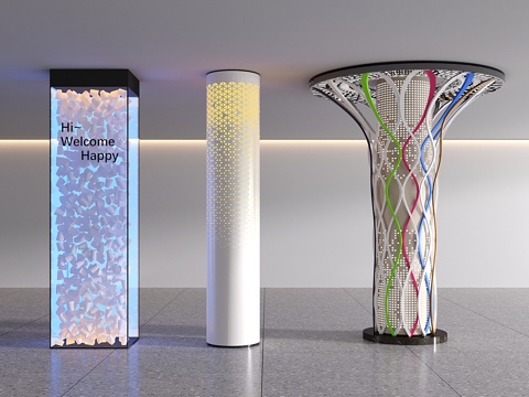 现代柱子 发光柱子 圆形柱子 方形玻璃柱子 异形柱子su模型