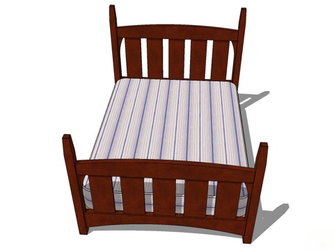新中式单人床 实木单人床 单人床 床su模型