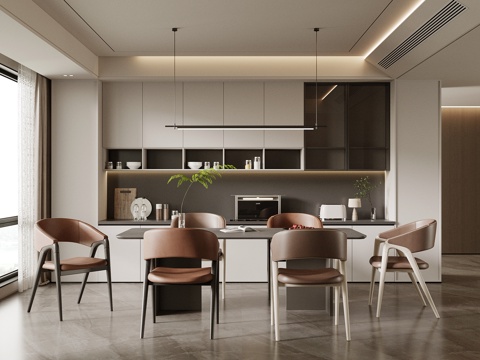  现代餐厅 餐桌椅 酒柜 餐边柜3d模型 