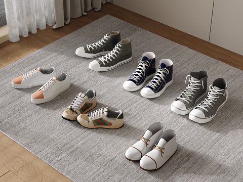 现代休闲鞋 马丁靴 布艺鞋子 高帮帆布鞋 运动鞋su模型