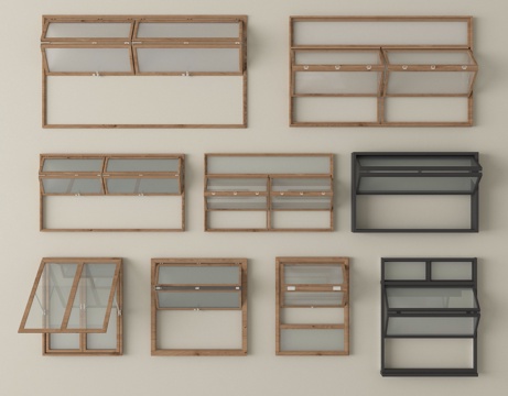 中式窗组合 折叠窗 上下折叠窗su模型