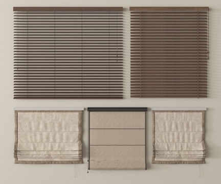 新中式百叶帘 卷帘 布帘su模型