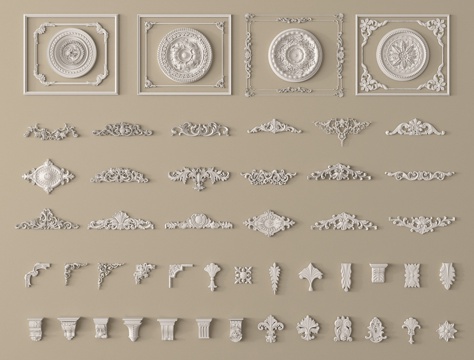  法式雕花 角花 灯盘 石膏构件3d模型 