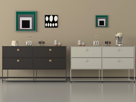 现代装饰柜 储物柜 包豪斯储物柜 玄关柜 挂画 摆件su模型