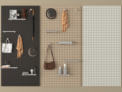 现代洞洞板 置物架挂衣架 挂钩su模型
