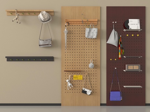 现代洞洞板 置物架挂衣架 挂钩su模型