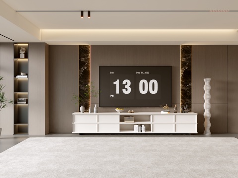 意式客厅 意式电视背景墙 电视柜  电视一体柜su模型