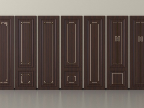 新中式护墙板 墙饰板 背景墙su模型