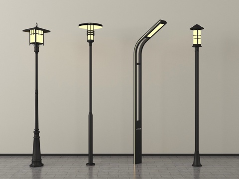 新中式景观灯 高杆灯 路灯 园林景观灯 户外灯su模型