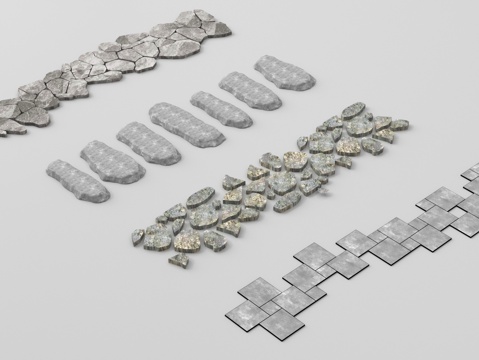 现代景观汀步 园林铺地 青石板su模型