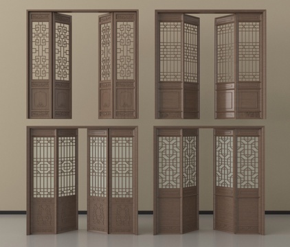 中式门窗 古建门 花格门 仿古木门 实木花格 雕花门 镂空花su模型