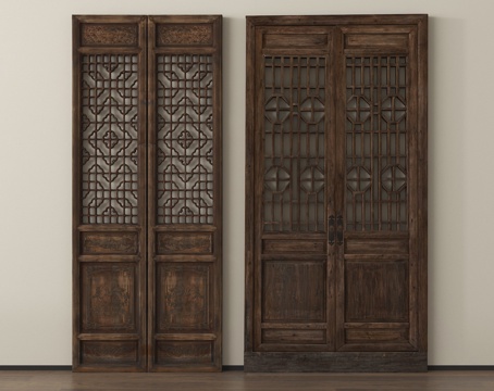 中式旧木门 花格扇 镂空花格su模型